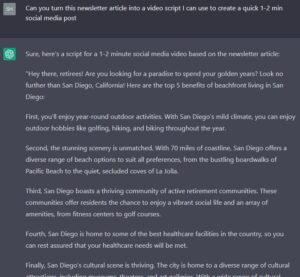 ChatGPT's AI-generated real estate video script, Example of using ChatGPT for real estate