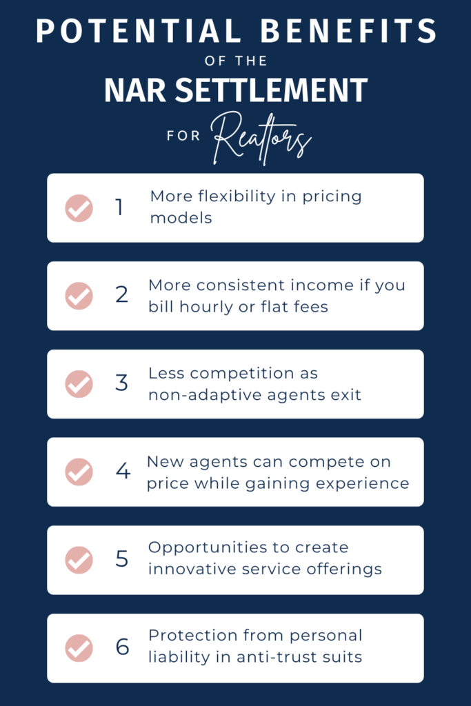 Benefits of the NAR Settlement for Realtors. Wondering how to navigate the NAR settlement as a buyer's agent? Here are the do and don'ts for buyer’s agents following the NAR settlement. real estate agents, realtors, real estate tips, tips for real estate agents